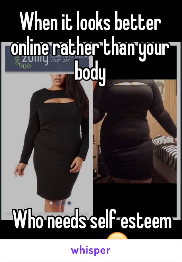 When it looks better online rather than your body





 Who needs self esteem anyway😒