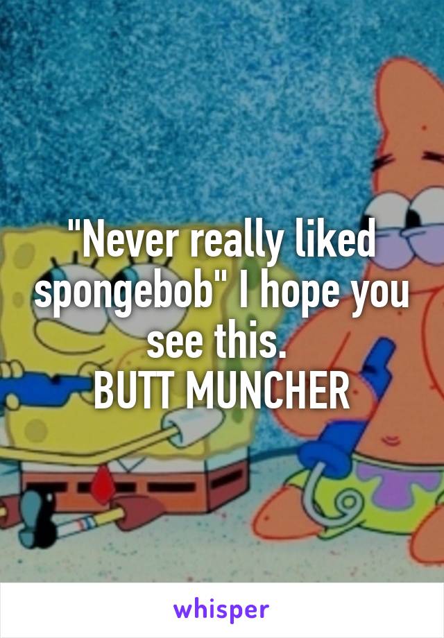 "Never really liked spongebob" I hope you see this. 
BUTT MUNCHER