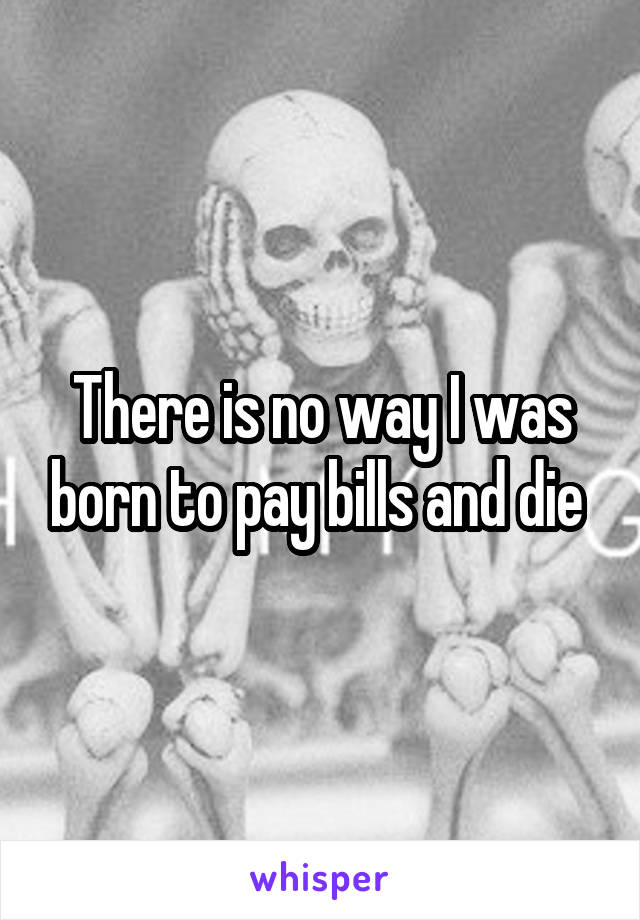 There is no way I was born to pay bills and die 
