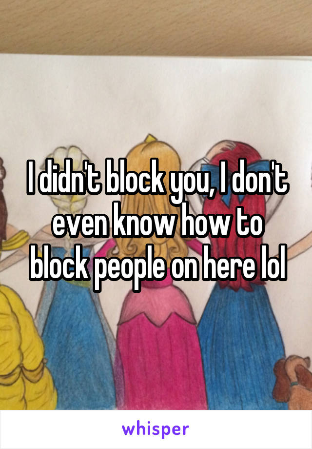 I didn't block you, I don't even know how to block people on here lol