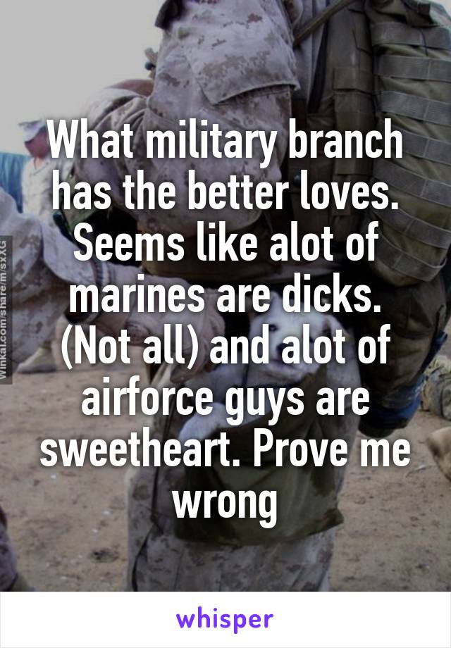What military branch has the better loves. Seems like alot of marines are dicks. (Not all) and alot of airforce guys are sweetheart. Prove me wrong