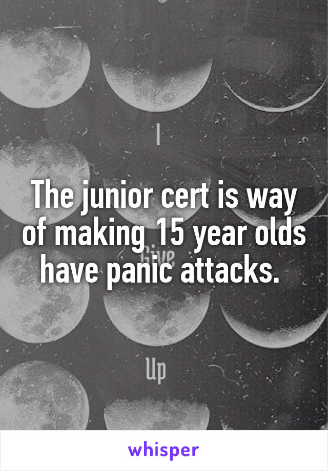 The junior cert is way of making 15 year olds have panic attacks. 