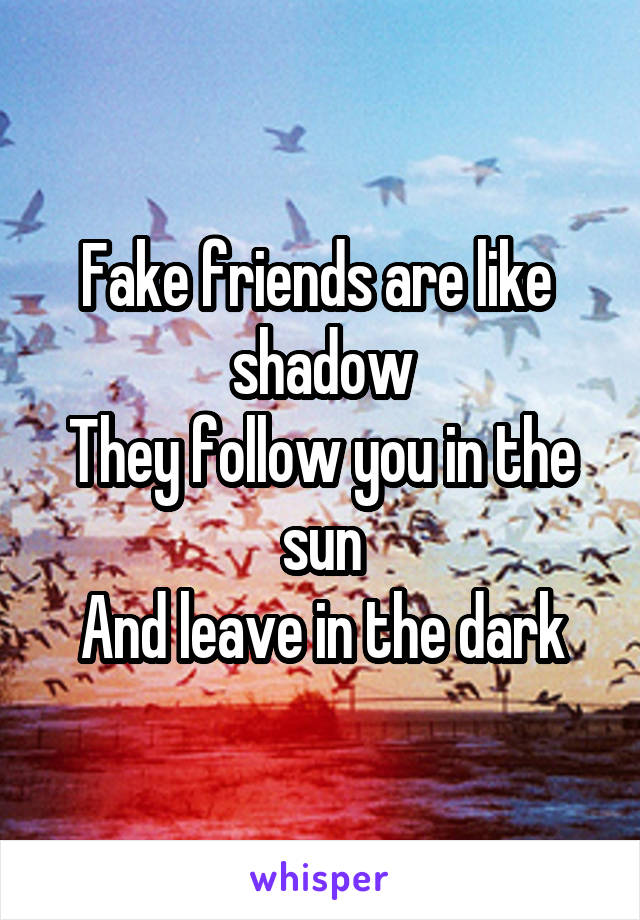 Fake friends are like  shadow
They follow you in the sun
And leave in the dark