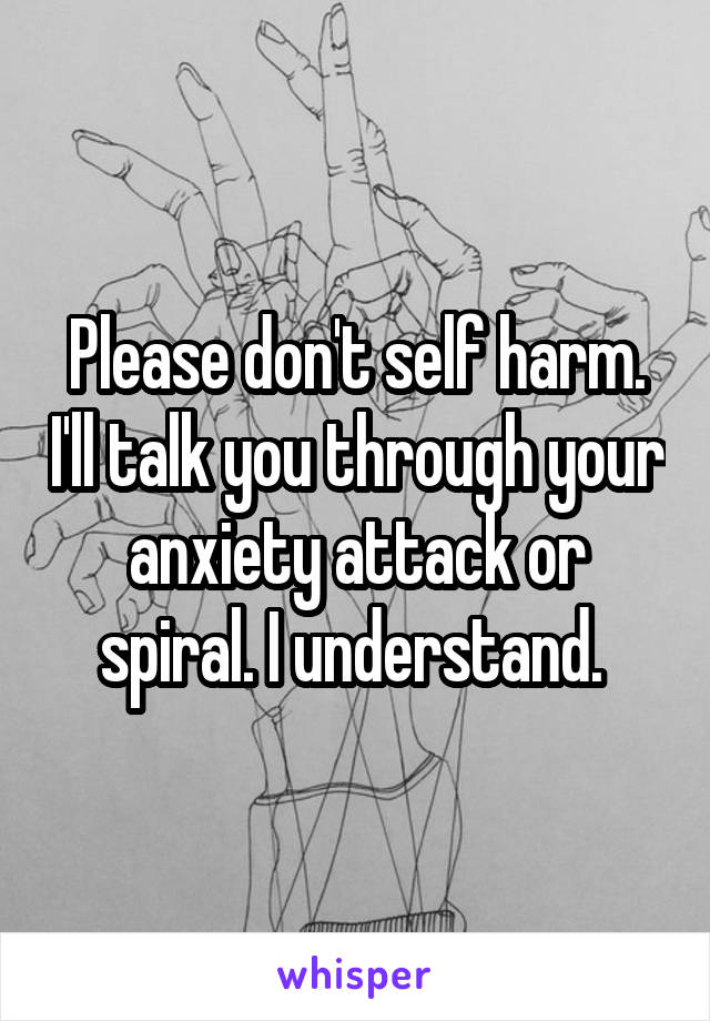 Please don't self harm. I'll talk you through your anxiety attack or spiral. I understand. 