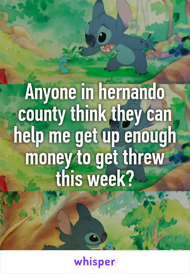 Anyone in hernando county think they can help me get up enough money to get threw this week?