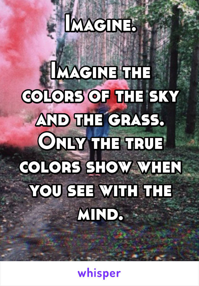 Imagine.

Imagine the colors of the sky and the grass. Only the true colors show when you see with the mind.

