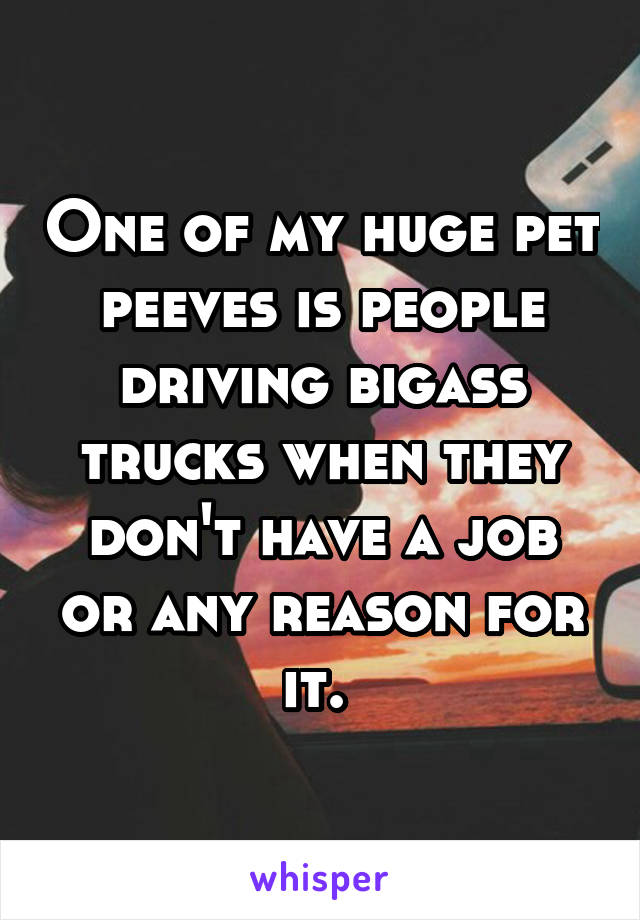 One of my huge pet peeves is people driving bigass trucks when they don't have a job or any reason for it. 