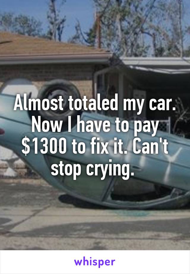 Almost totaled my car. Now I have to pay $1300 to fix it. Can't stop crying. 