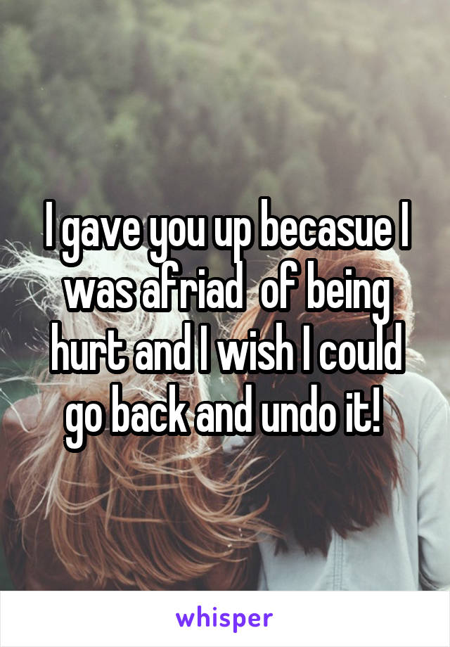 I gave you up becasue I was afriad  of being hurt and I wish I could go back and undo it! 