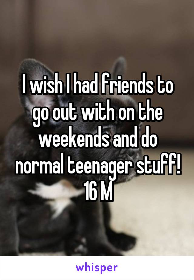 I wish I had friends to go out with on the weekends and do normal teenager stuff!
16 M