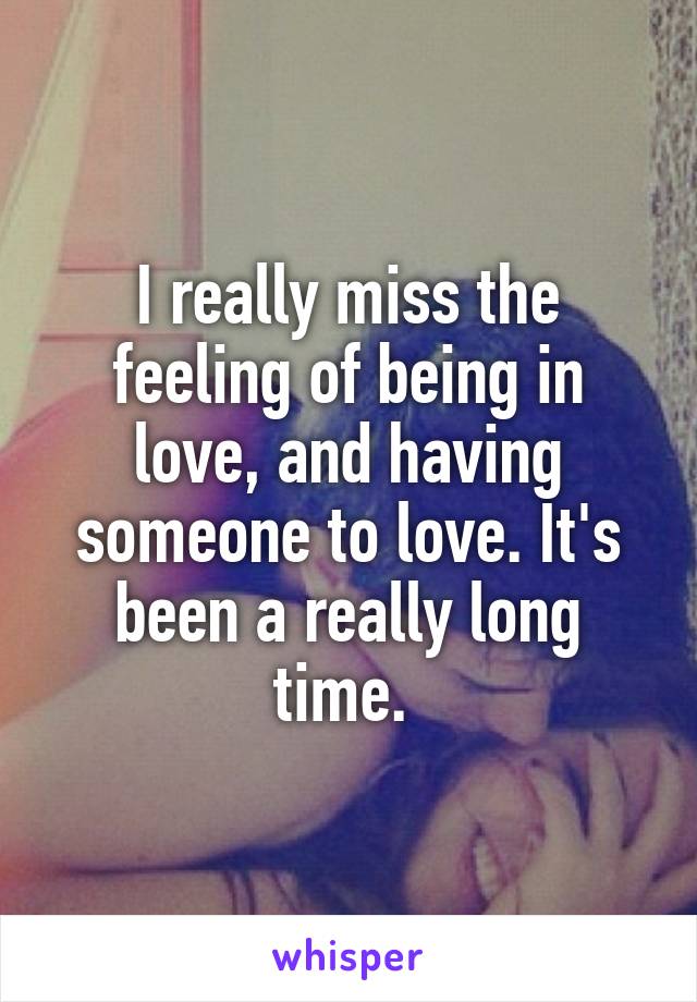 I really miss the feeling of being in love, and having someone to love. It's been a really long time. 