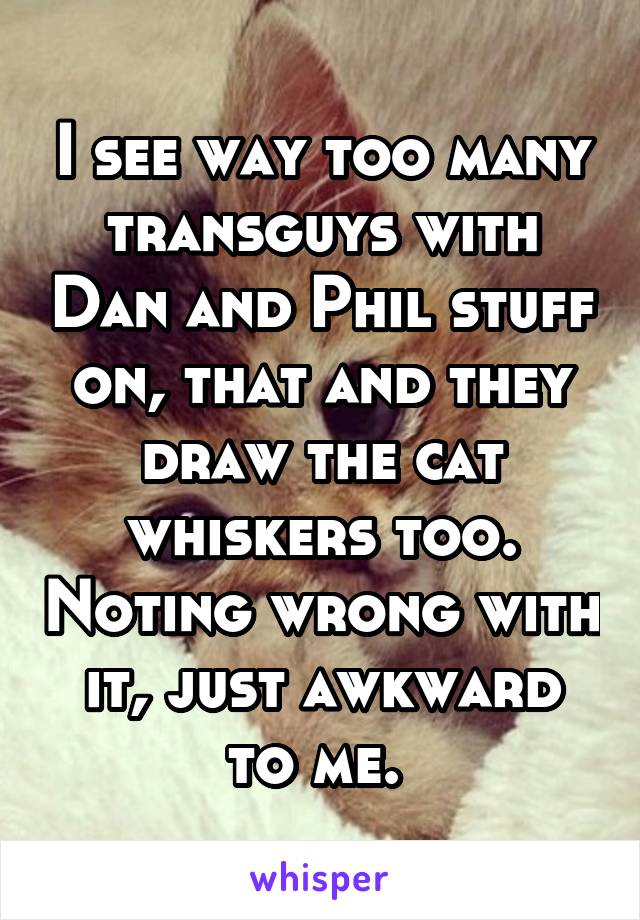 I see way too many transguys with Dan and Phil stuff on, that and they draw the cat whiskers too. Noting wrong with it, just awkward to me. 