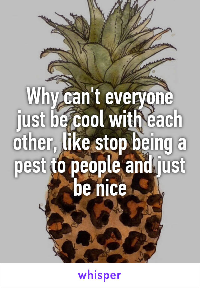 Why can't everyone just be cool with each other, like stop being a pest to people and just be nice