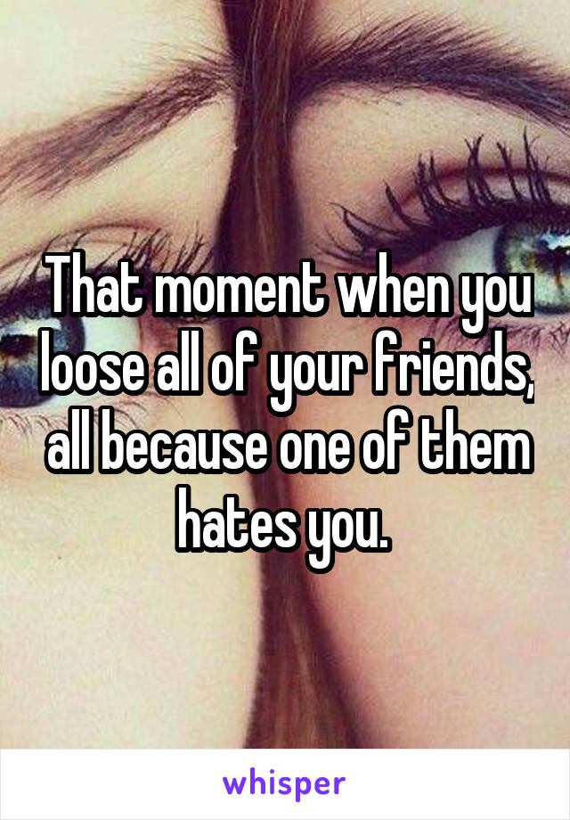That moment when you loose all of your friends, all because one of them hates you. 
