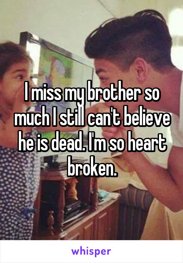 I miss my brother so much I still can't believe he is dead. I'm so heart broken.