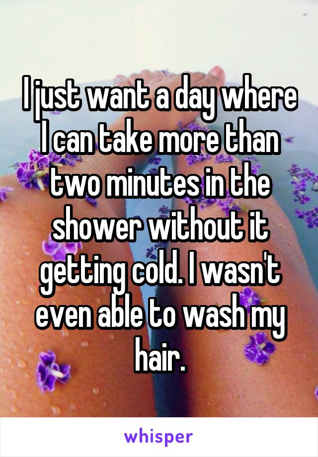I just want a day where I can take more than two minutes in the shower without it getting cold. I wasn't even able to wash my hair.
