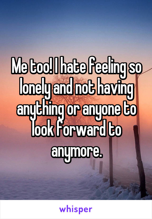 Me too! I hate feeling so lonely and not having anything or anyone to look forward to anymore.