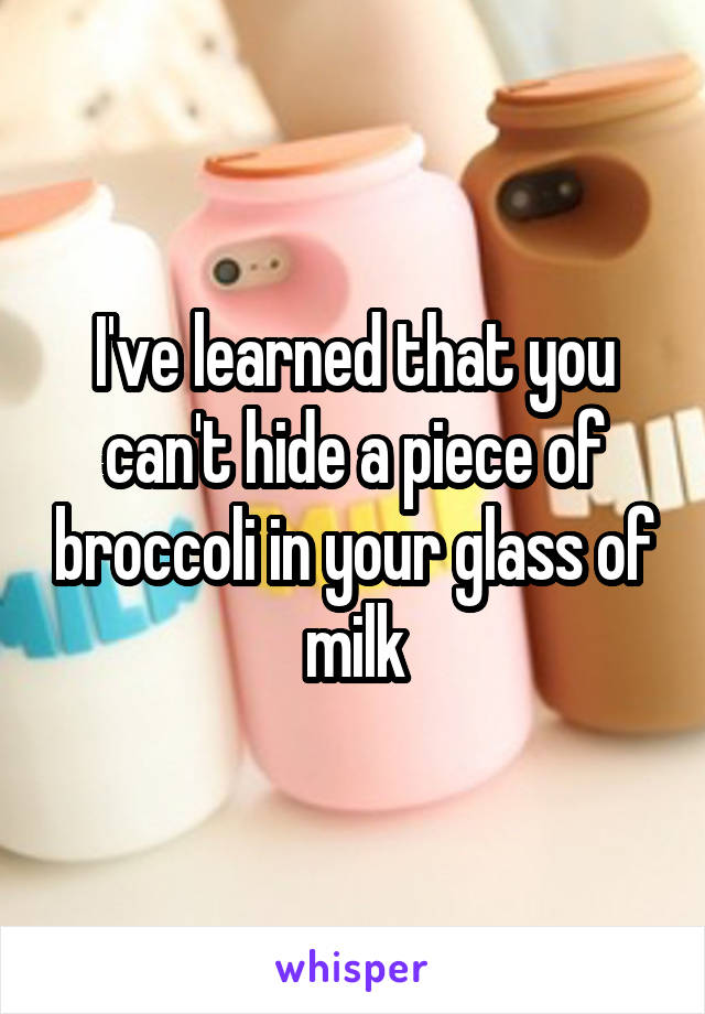 I've learned that you can't hide a piece of broccoli in your glass of milk