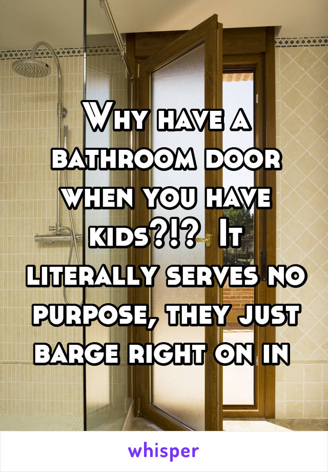 Why have a bathroom door when you have kids?!?  It literally serves no purpose, they just barge right on in 