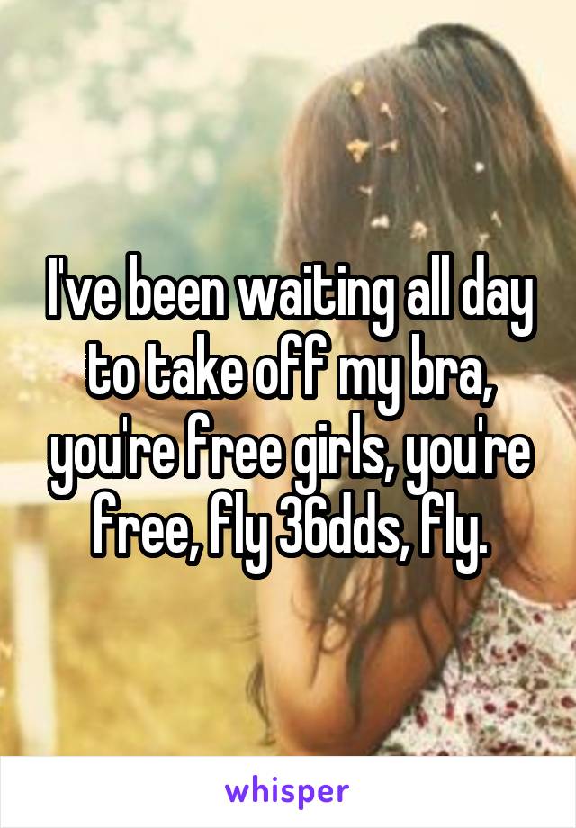 I've been waiting all day to take off my bra, you're free girls, you're free, fly 36dds, fly.