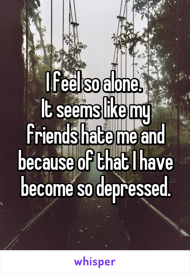 I feel so alone. 
It seems like my friends hate me and because of that I have become so depressed.