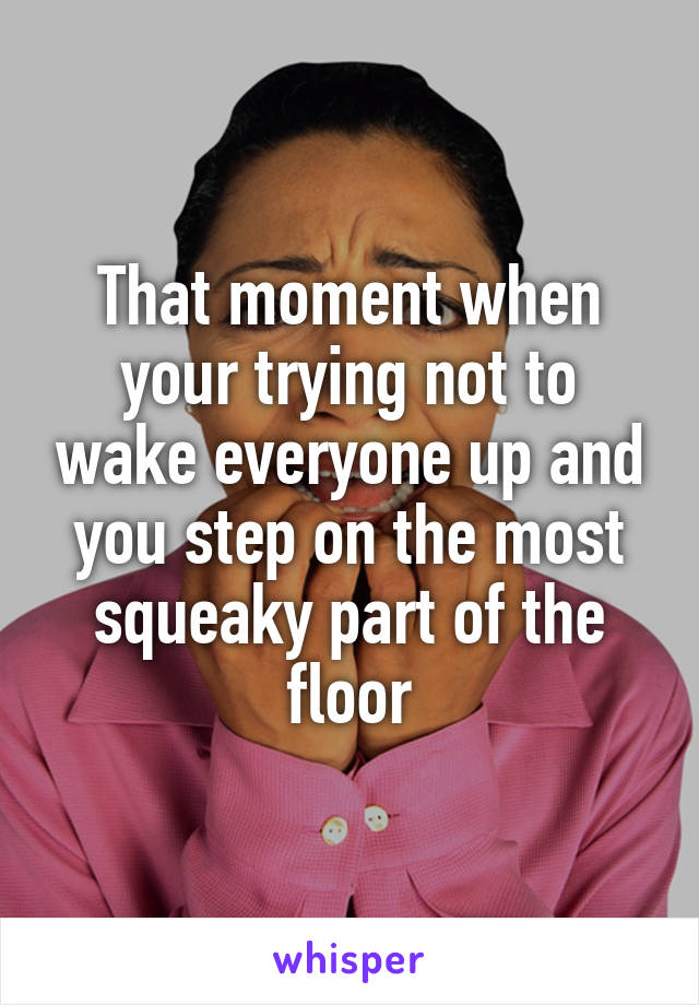 That moment when your trying not to wake everyone up and you step on the most squeaky part of the floor