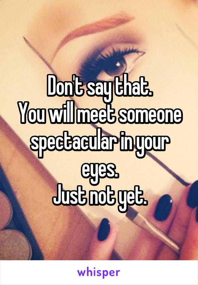 Don't say that.
You will meet someone spectacular in your eyes.
Just not yet.