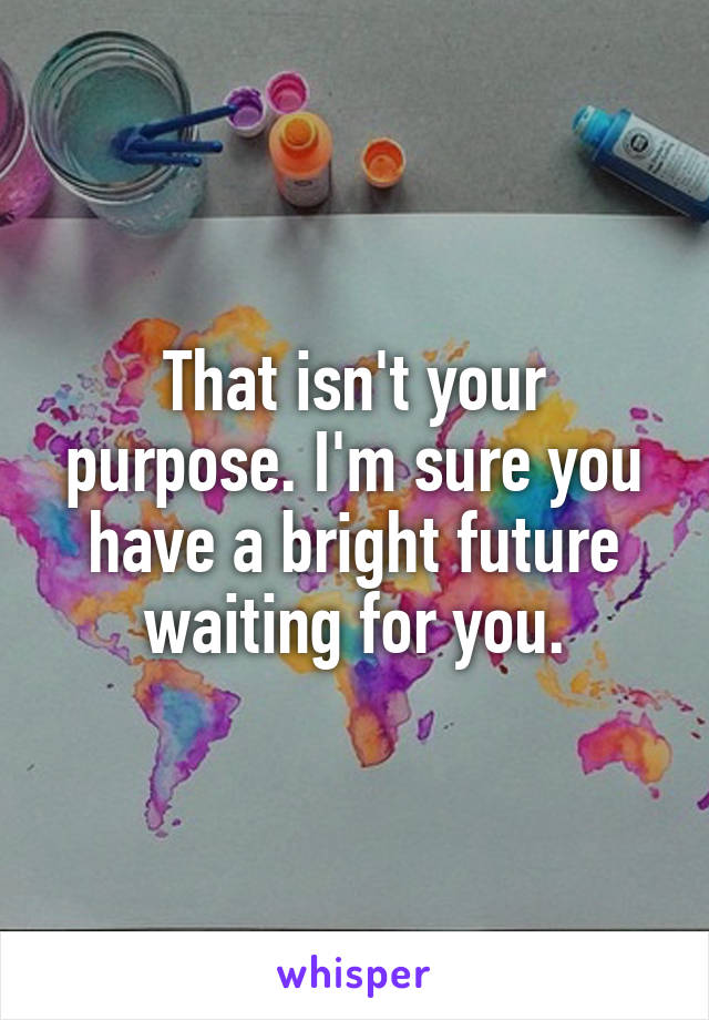 That isn't your purpose. I'm sure you have a bright future waiting for you.