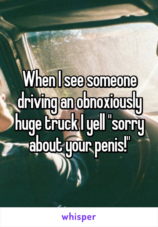 When I see someone driving an obnoxiously huge truck I yell "sorry about your penis!"