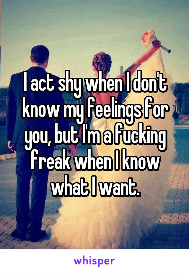 I act shy when I don't know my feelings for you, but I'm a fucking freak when I know what I want.