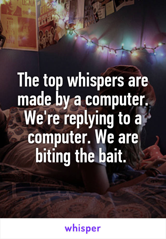 The top whispers are made by a computer. We're replying to a computer. We are biting the bait. 