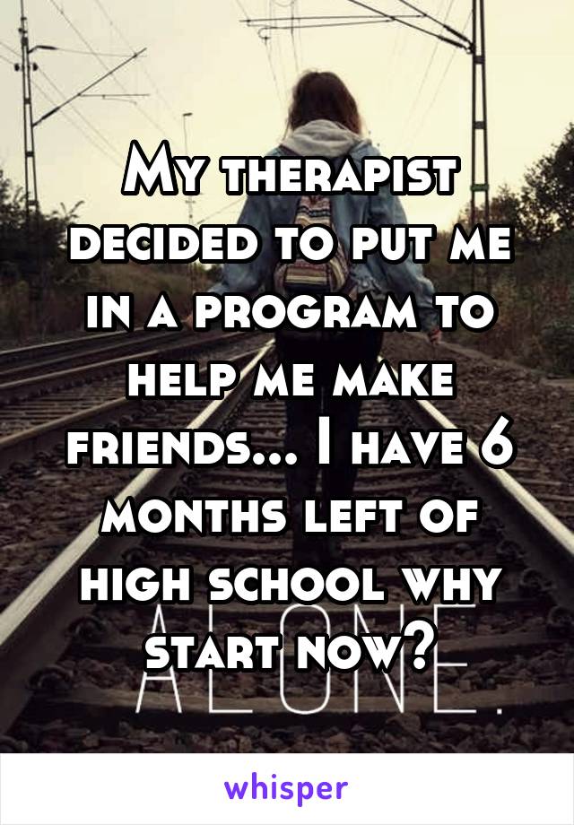 My therapist decided to put me in a program to help me make friends... I have 6 months left of high school why start now?