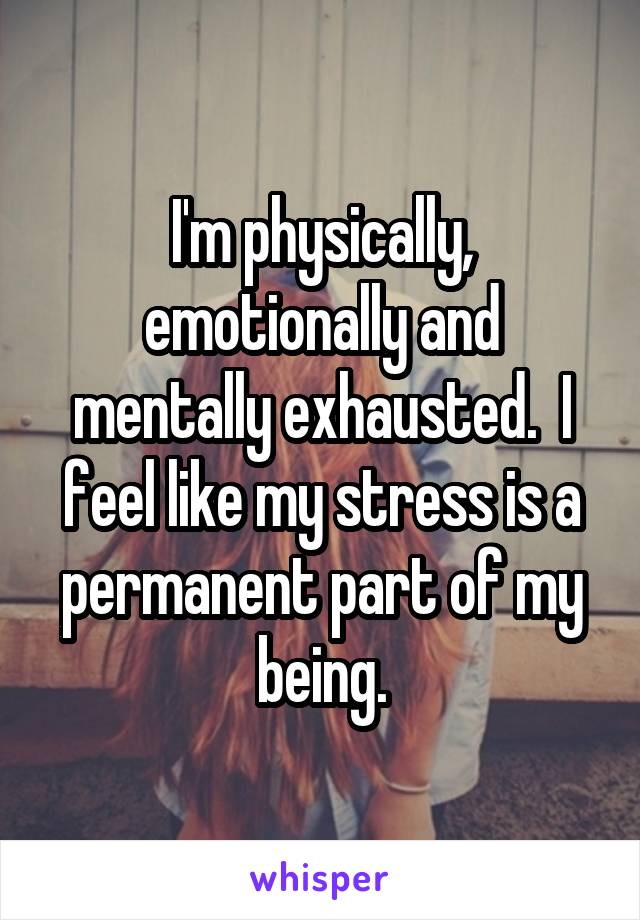 I'm physically, emotionally and mentally exhausted.  I feel like my stress is a permanent part of my being.