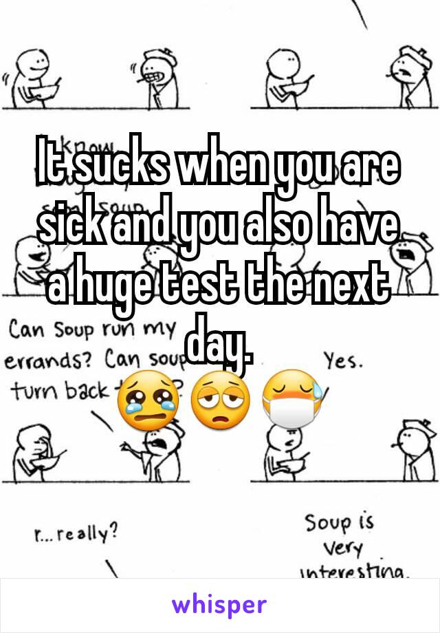 It sucks when you are sick and you also have a huge test the next day.
😢😩😷