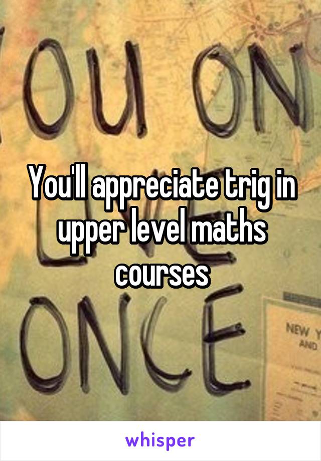 You'll appreciate trig in upper level maths courses