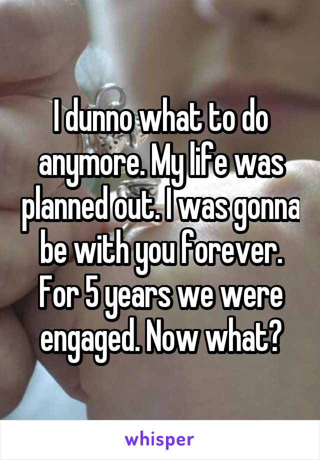 I dunno what to do anymore. My life was planned out. I was gonna be with you forever. For 5 years we were engaged. Now what?