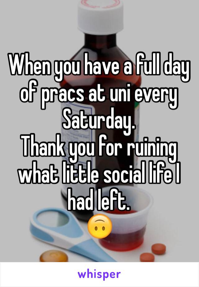 When you have a full day of pracs at uni every Saturday. 
Thank you for ruining what little social life I had left. 
🙃