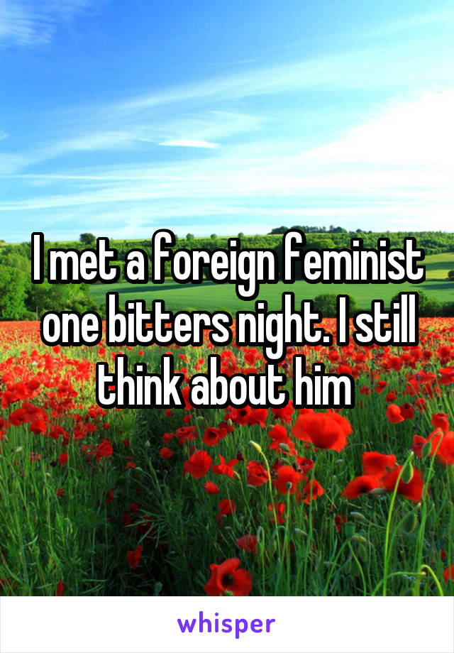 I met a foreign feminist one bitters night. I still think about him 