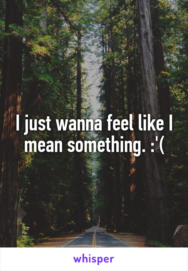 I just wanna feel like I mean something. :'(