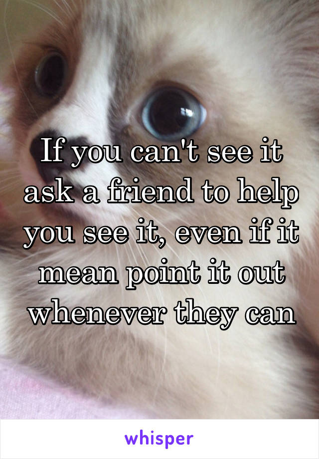 If you can't see it ask a friend to help you see it, even if it mean point it out whenever they can