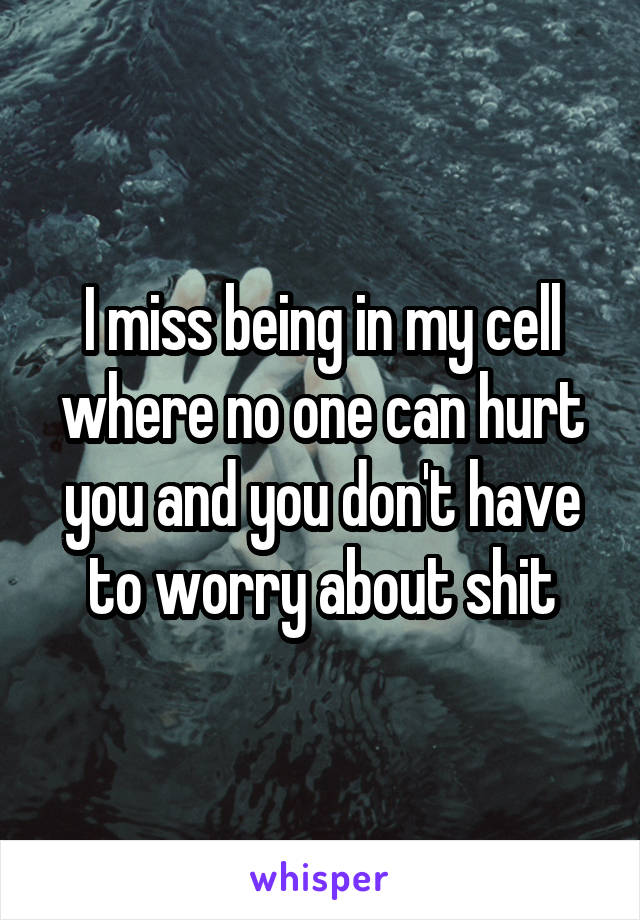 I miss being in my cell where no one can hurt you and you don't have to worry about shit