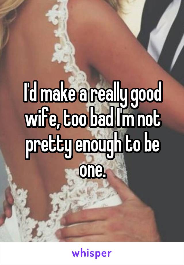 I'd make a really good wife, too bad I'm not pretty enough to be one.