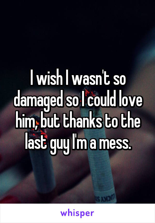 I wish I wasn't so damaged so I could love him, but thanks to the last guy I'm a mess.