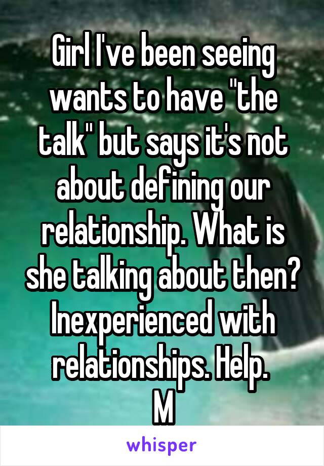 Girl I've been seeing wants to have "the talk" but says it's not about defining our relationship. What is she talking about then? Inexperienced with relationships. Help. 
M