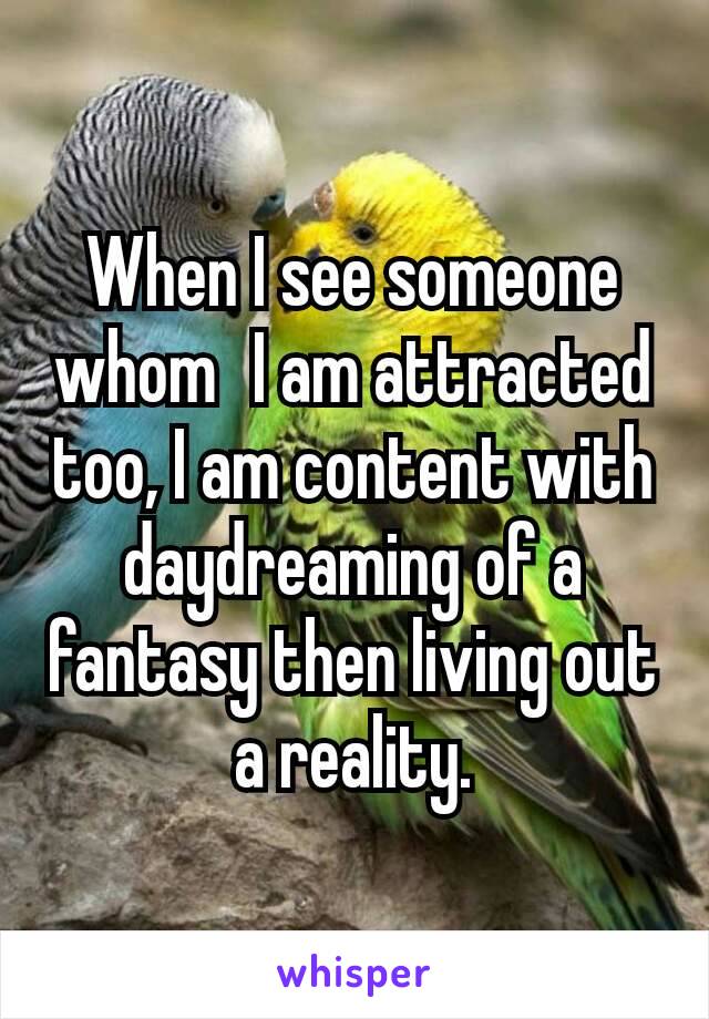 When I see someone whom  I am attracted too, I am content with daydreaming of a fantasy then living out a reality.