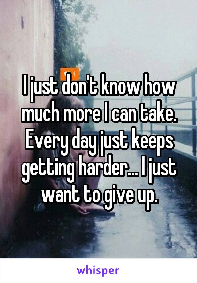 I just don't know how much more I can take. Every day just keeps getting harder... I just want to give up.