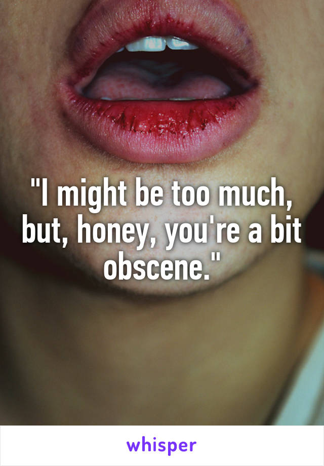 "I might be too much, but, honey, you're a bit obscene."