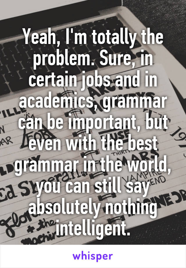 Yeah, I'm totally the problem. Sure, in certain jobs and in academics, grammar can be important, but even with the best grammar in the world, you can still say absolutely nothing intelligent.