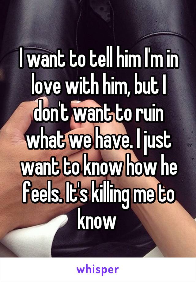 I want to tell him I'm in love with him, but I don't want to ruin what we have. I just want to know how he feels. It's killing me to know 