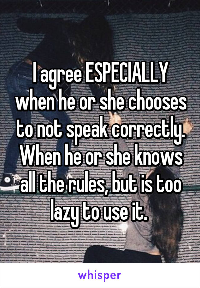 I agree ESPECIALLY when he or she chooses to not speak correctly. When he or she knows all the rules, but is too lazy to use it. 